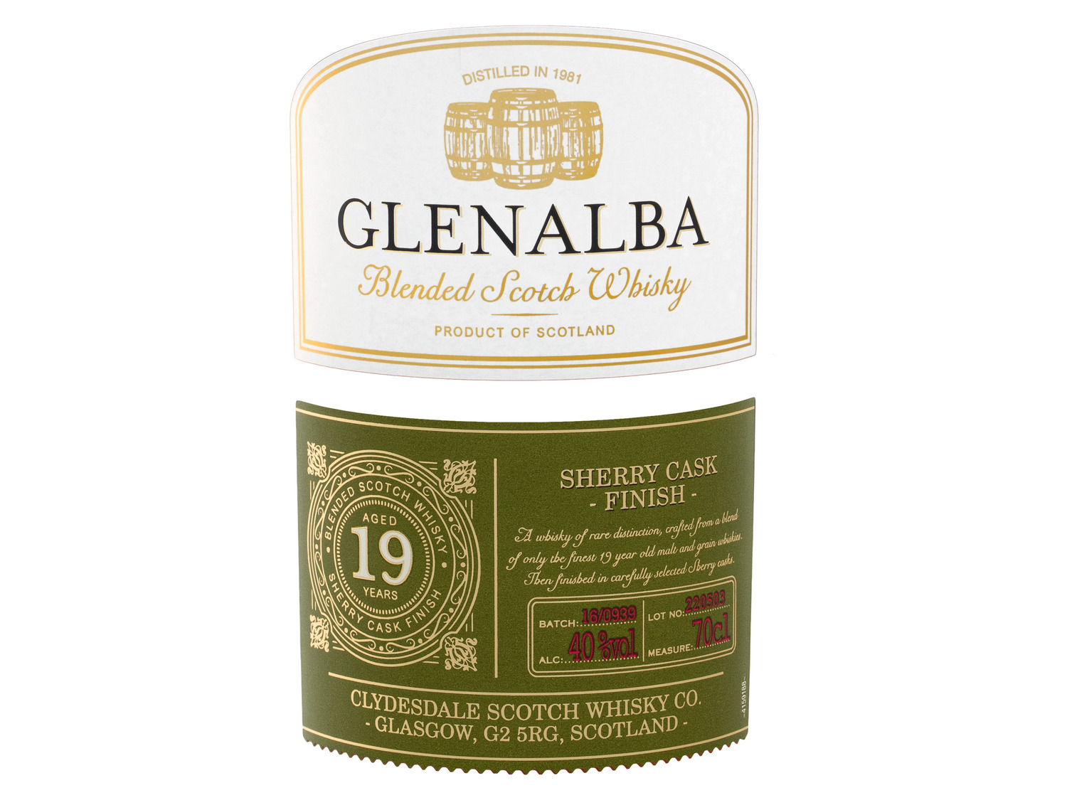 Glenalba Blended Scotch Whisky 19 Jahre Oloroso Sherry…