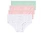 Drei Paar Unterhosen: eine mit weißen Punkten, eine rosa und eine hellgrün.