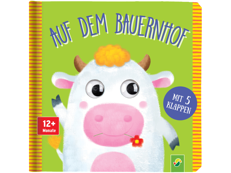 Kinderbuch 'Auf dem Bauernhof' mit Kuh, 5 Klappen, für 12+ Monate.