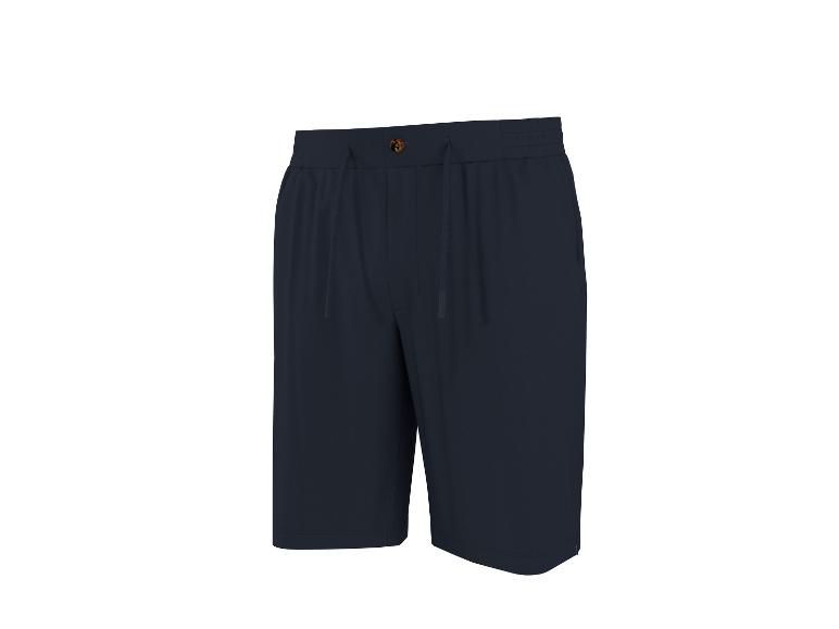 Dunkelblaue Herren-Shorts mit Kordelzug und einem Knopfverschluss