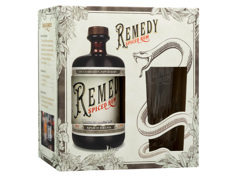 Remedy Spiced Rum 41,5% mit Vol Glas + Geschenkbox Highball