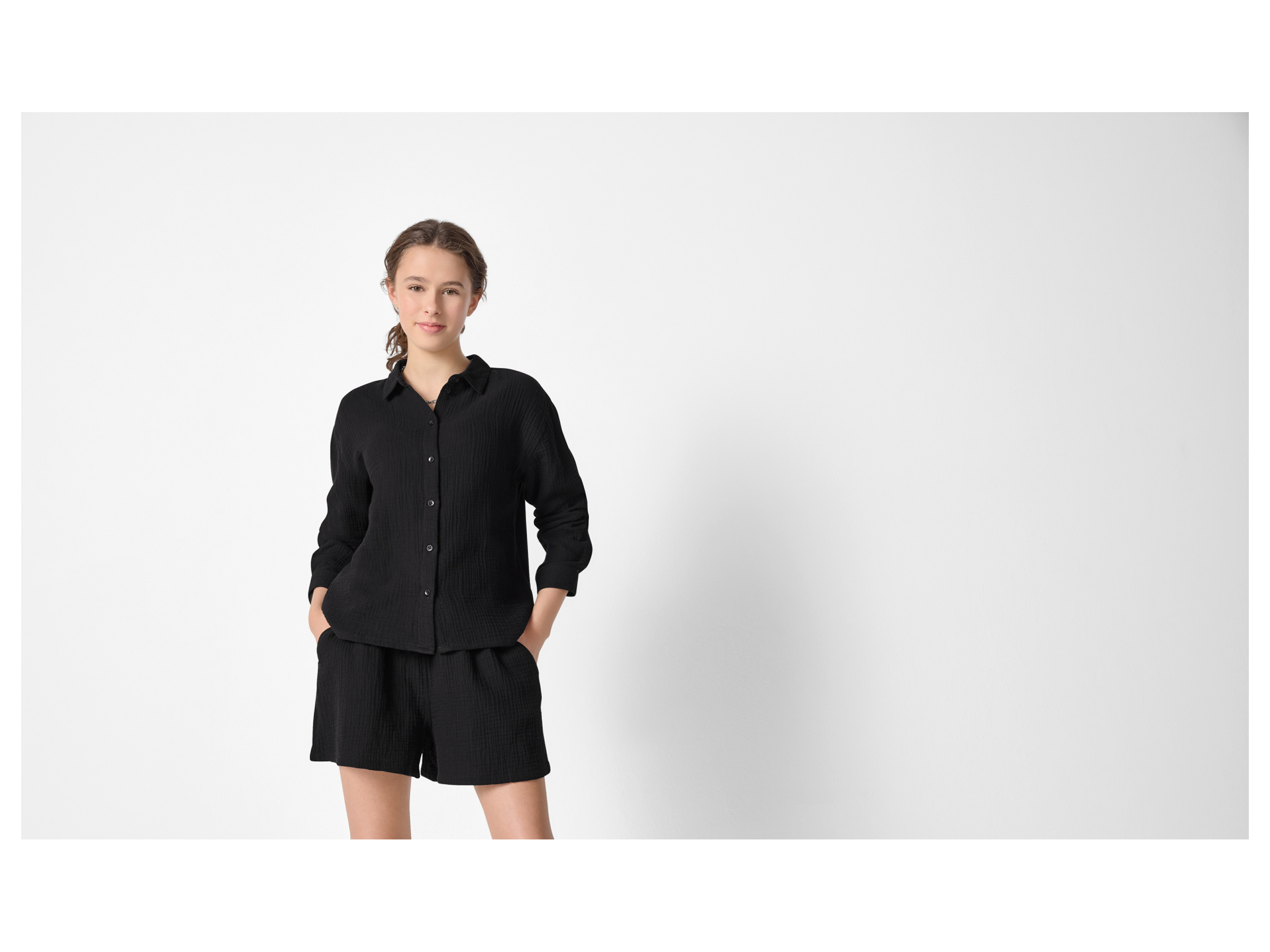 ESMARA KIDS Kinder Musselin Bluse (Schwarz, 146/152) – Bild 2 von 4