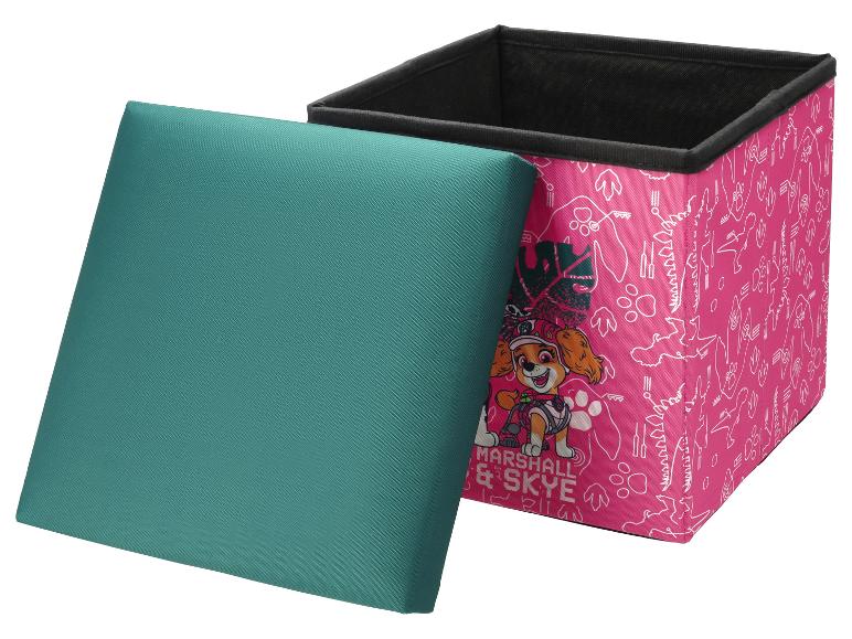 Rosa Aufbewahrungsbox mit Welpenmotiv und grünem gepolstertem Deckel