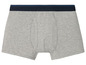 Graue Boxershorts mit blauem Bund.