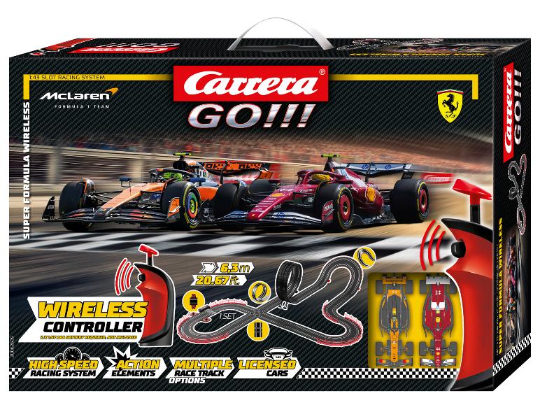 Carrera GO!!! Super Formula Wireless Rennbahn mit kabellosen Handreglern und Autos.