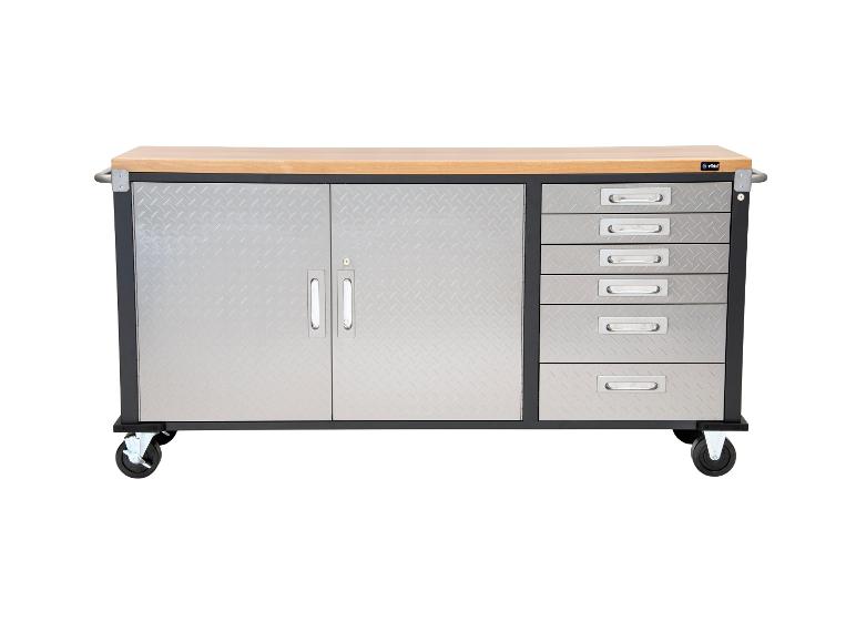 Rikta mobile Werkbank mit Holzplatte, Schränken und Schubladen