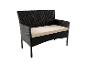 Schwarze Rattan-Gartenbank mit beigem Kissen
