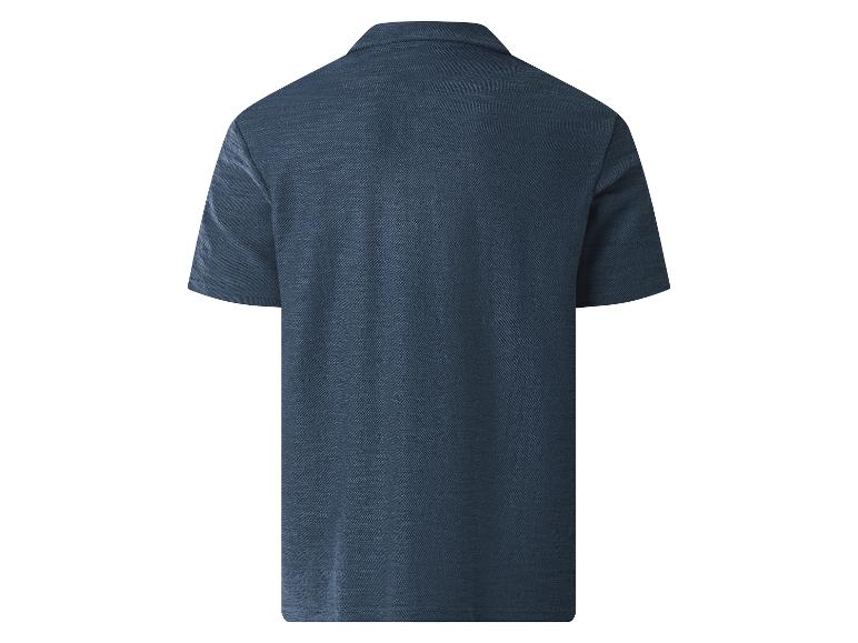 Herren-Polohemd in Marineblau mit kurzen Ärmeln, Rückansicht.