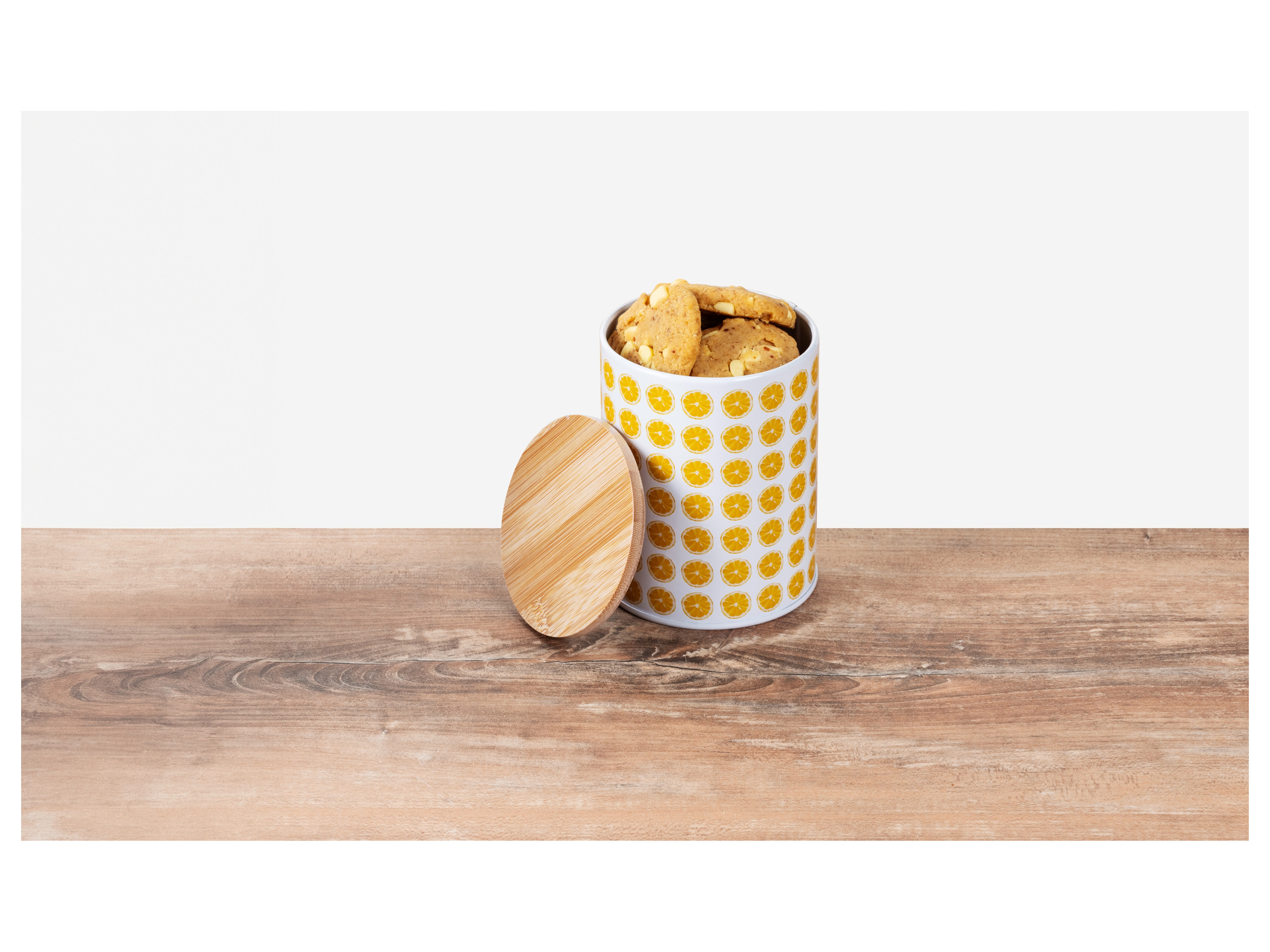 Thumbnail - Wenko Runde Aufbewahrungsdose aus Metall (Zitrone/weiß)