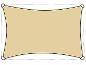 Rechteckiges beiges Sonnensegel mit geschwungenen Kanten und Befestigungsringen.