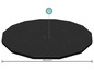 Eine schwarze runde Abdeckung für einen Pool mit einem Durchmesser von 4,27 Metern.