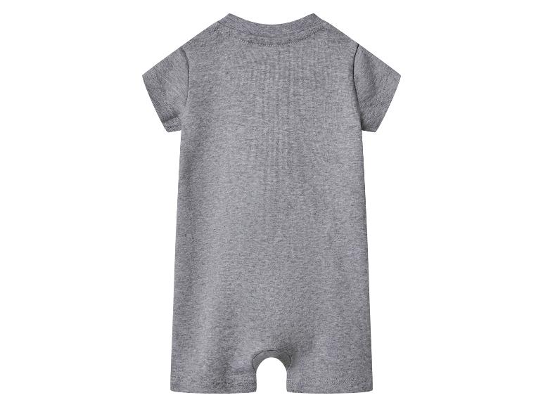 Grauer Baby-Body mit kurzen Ärmeln, Rückansicht.