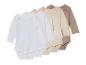 Baby-Bodys mit langen Ärmeln, weiß, beige und taupe.