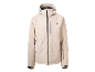 Hellbeige Herren-Skijacke mit Kapuze und schwarzen Reißverschlüssen.