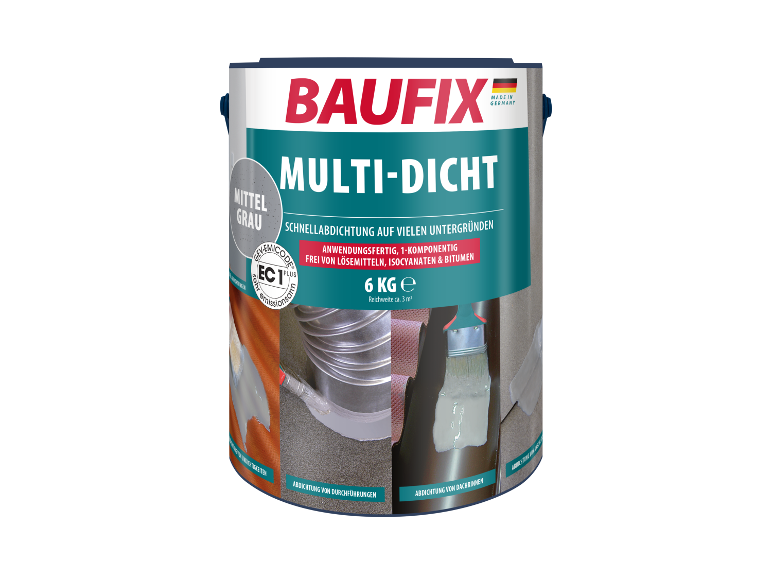 Baufix Multi-Dicht: graue Dichtmasse für viele Untergründe.