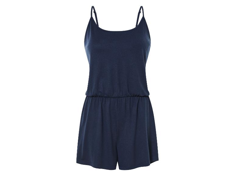 Dunkelblauer kurzer Jumpsuit, lässiger Stil.