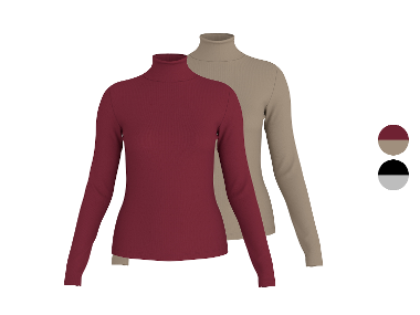 ESMARA® Damen Gerippte Rollkragenshirts, 2 Stück