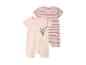 Baby-Set: rosa Strampler mit Koala und rosa-bordeaux gestreifter Strampler.