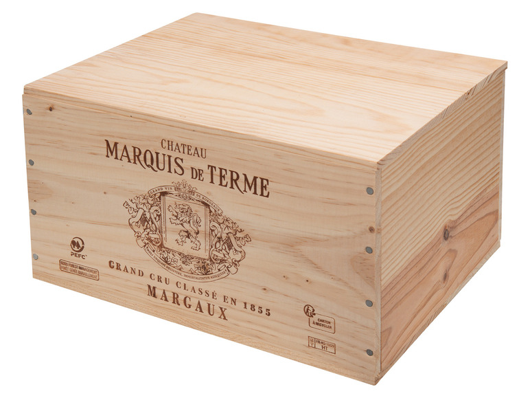 6 x 0,75-l-Flasche Château Marquis de Terme Margaux 4éme Grand Cru Classé AOC trocken, Rotwein 2018 - Original-Holzkiste | Rotweine