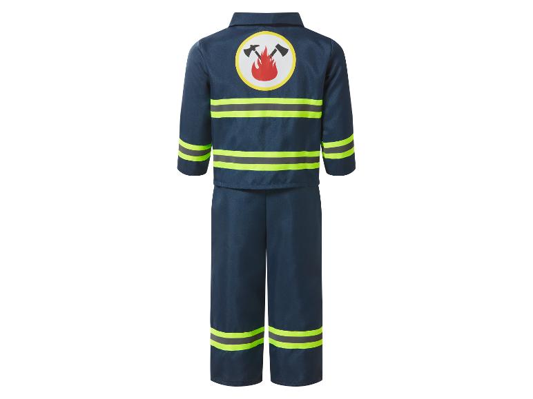 Kinder-Feuerwehrkostüm mit marineblauer Jacke und Hose, reflektierenden Streifen und Emblem