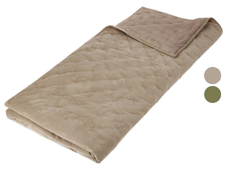 Beige gesteppte Decke mit Rautensteppung und zwei Farbmustern: Beige und Olivgrün.