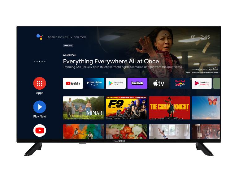 Telefunken TV mit Google Play Store, YouTube, Prime Video und verschiedenen Filmen