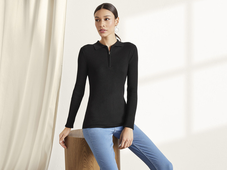 Gehe zu Vollbildansicht: esmara® Damen Rippstrick-Pullover, mit Polokragen und Reißverschluss - Bild 10