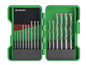 Ein Satz mit 12 Parkside Bohrer in einem grünen Koffer.