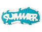 Turquoise und weiße Schuhsohle mit dem Schriftzug "SUMMER".