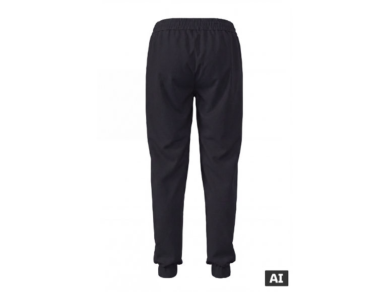 Dunkle Jogginghose mit elastischem Bund und Bündchen an den Knöcheln.