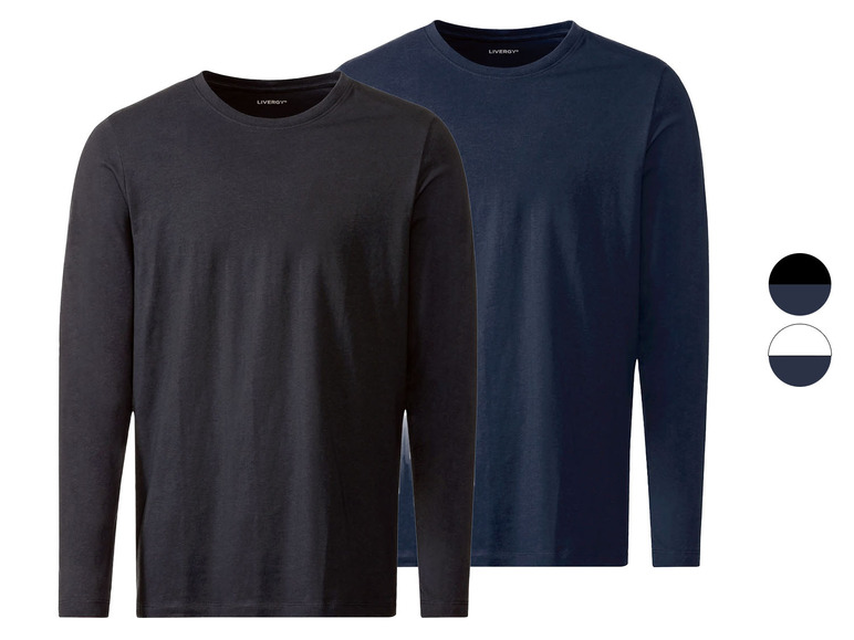 Zwei dunkelblaue und schwarze Langarmshirts von Livergy.
