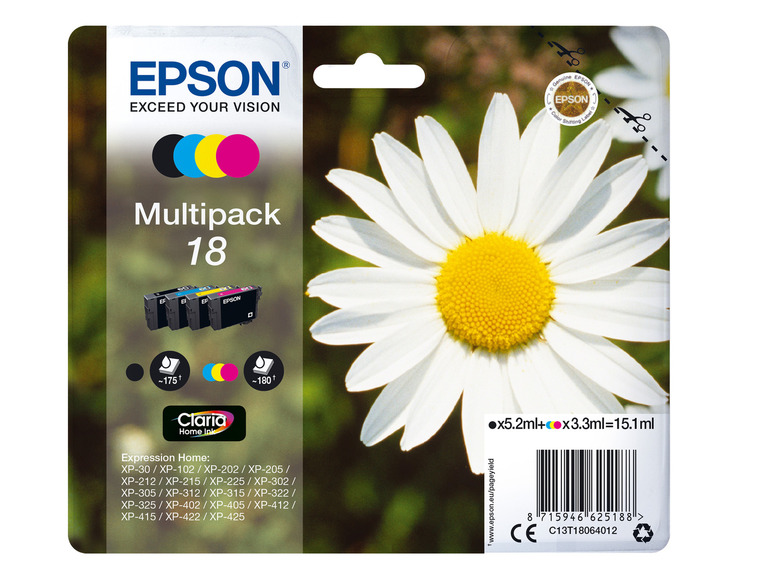 EPSON Multipack Schwarz/Cyan/Magenta/Gelb Gänseblümchen Tintenpatronen »18«