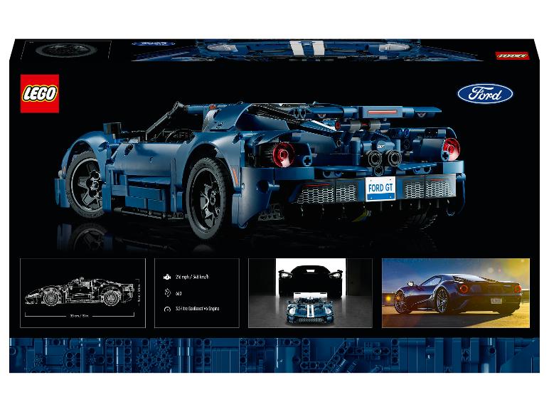 LEGO Ford GT Karton mit dem zusammengebauten Auto und technischen Details.
