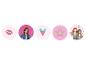 Fünf runde Icons mit Lippen, einem Mädchen, einem Herz, einem Stern und zwei Mädchen.