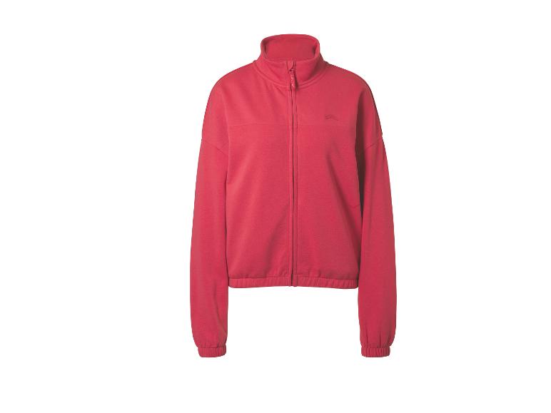 Rotes Sweatshirt mit Reißverschluss, Stehkragen und gerippten Bündchen und Saum.