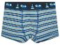 Jungen-Boxershorts, blau-grau gestreift, mit Fahrzeugmotiv.