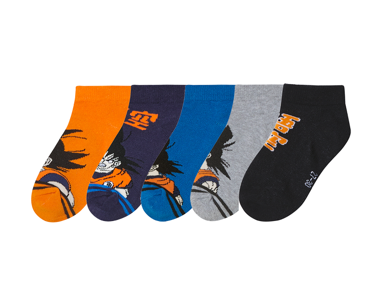 Kinder Socken Set Dragon Ball Z: orange, dunkelblau, blau, grau und schwarz.