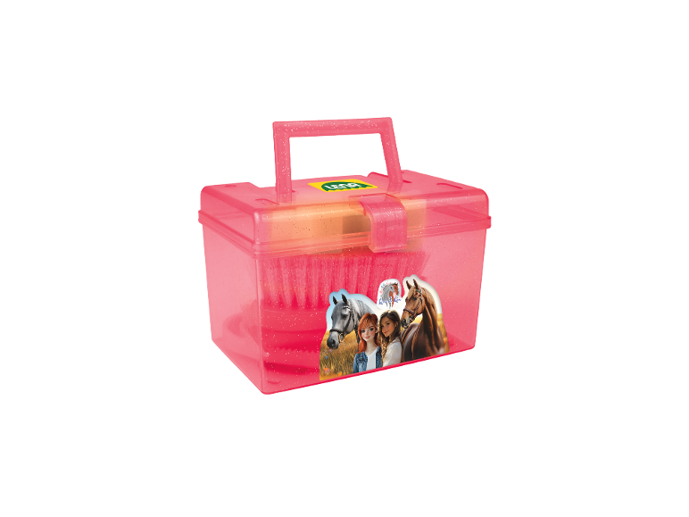 LENA pinke Glitzer-Putzbox mit Pferde-Sticker und Zubehör im Inneren