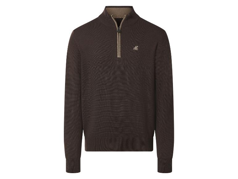 Dunkelbrauner Strickpullover mit Reißverschluss und Stehkragen