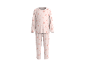 Hellrosa Pyjama mit langen Ärmeln und Hose, verziert mit rosa Sternen.