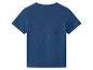 Einfarbiges blaues Kurzarm-T-Shirt, Rückansicht.