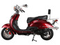 Ein roter Alpha Motors Firenze Scooter mit verchromten Details.