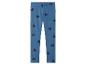 Blaue Kinderleggings mit schwarzen Herzen.