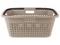 Beige Wäschekorb mit schwarzem Rand und Griffen