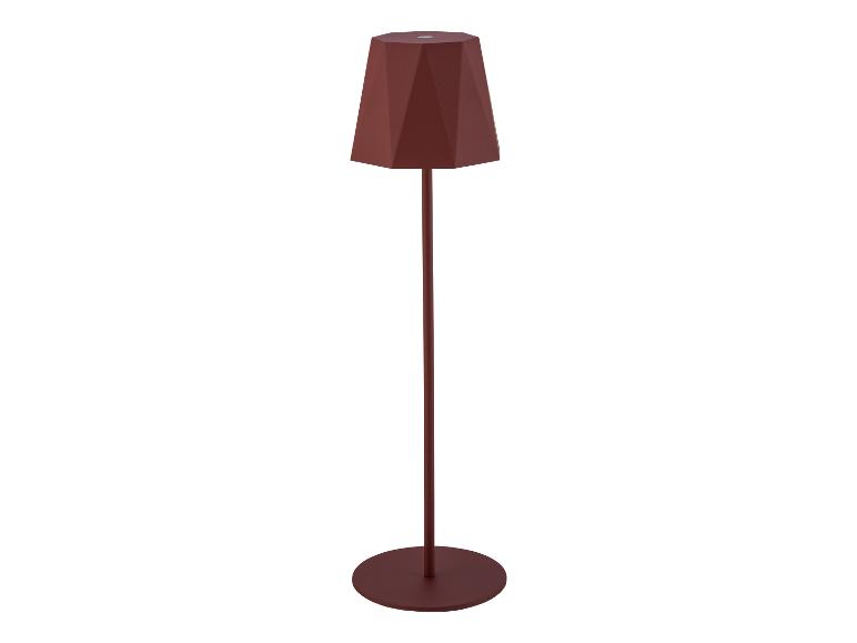 Rotbraune Stehlampe mit facettiertem, sechseckigem Schirm und rundem Fuß