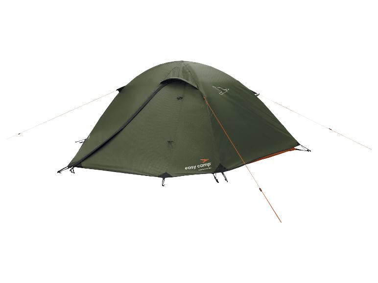 Ein grünes Easy Camp Zelt, aufgebaut und bereit zum Campen.