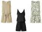 Drei Playsuits: beige, schwarz und grün mit weißem Blumenmuster.