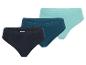 3er-Pack Mexx Damenunterhosen in Marineblau, Petrolblau und Hellblau.