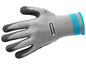 Ein Paar graue Gartenhandschuhe von Gardena mit blauen Akzenten