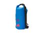Blaue Dry Bag mit roter Grafik und schwarzem Schultergurt